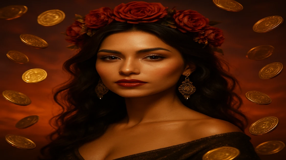 চমৎকার দৃষ্টিনন্দন নারী, জ্বলন্ত গোলাপি টপ ও নান্দনিক জুয়েলারি পরিহিত, হাসছেন; একটি সমৃদ্ধ ট্রপিক্যাল থিমা-গেমিং প্ল্যাটফর্মে, K999 এ আর্কেড গেমের রোমাঞ্চকর দৃশ্য ও সাউন্ডে চারপাশ ঘেরা।